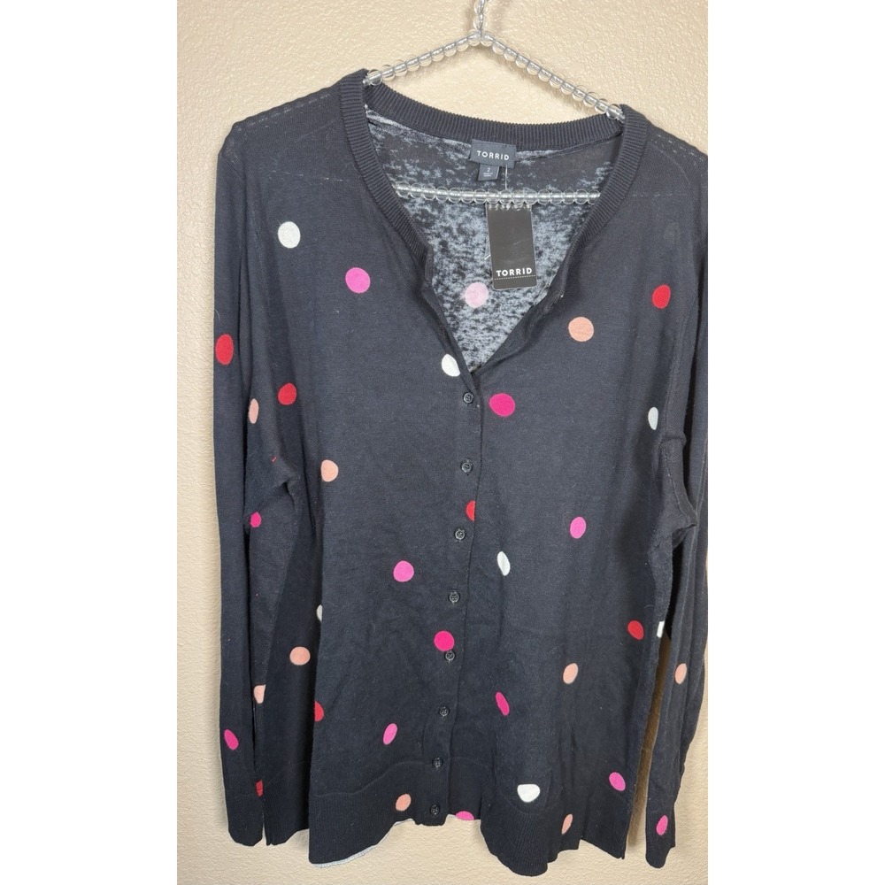 NWT Torrid‎ Size 2 Black Polka Dot Button Front Cotton Cardigan Sweater 2X